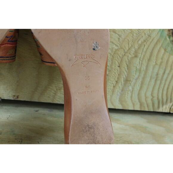 Pikolinos Sandals Womens Sz 38 Brown Leather Multi Sz 7.5 Wedge Cutout Slip On - Picture 7 of 7